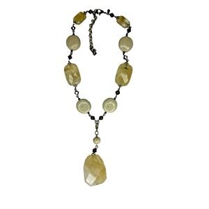 Vtg Premier Designs Beaded Y-Necklace Rutilated Quartz Style Earth Tones Lariat